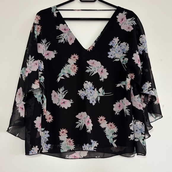 🎉4/30$🎉 Trisisto Black Floral Chiffon Blouse – Size L - Picture 1 of 4